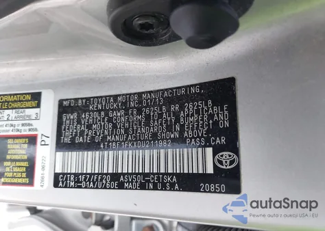 2013 Toyota Camry Se из США, поврежденный, VIN 4T1BF1FKXDU211982